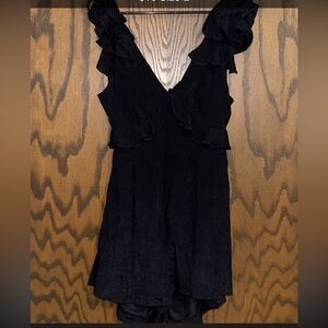 Black Ruffled V-Neck Dress